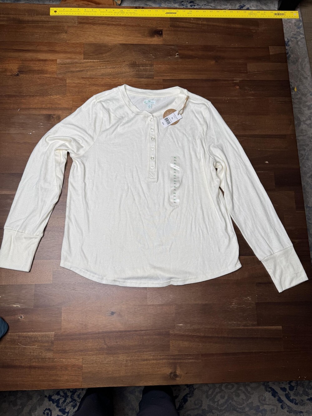 dip Henley Sleep Shirt Womens XL Ivory Cream Long Sleeve Eco Friendly Pajama Top